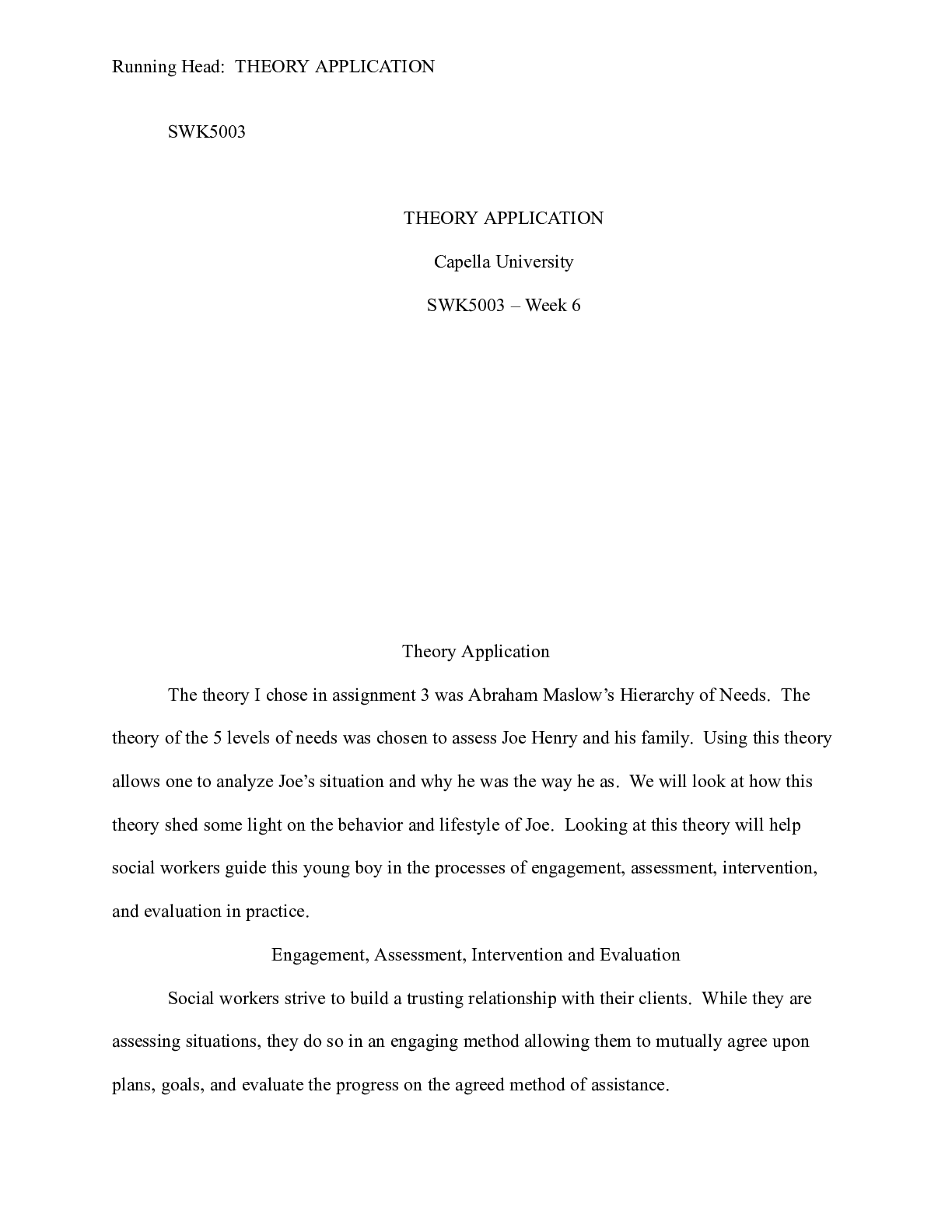 Preview of SWK_5003__Week_6.docx  SWK5003  THEORY APPLICATION  Capella University  SWK5003 â€“ Week 6